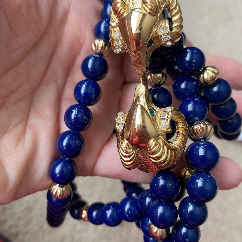 Elegant Gold and Blue Beaded Necklace